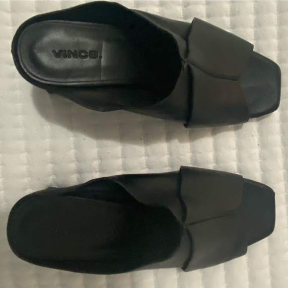 Vince Vona Slide Square Toe Leather Black Size 6.5 - Picture 3 of 5
